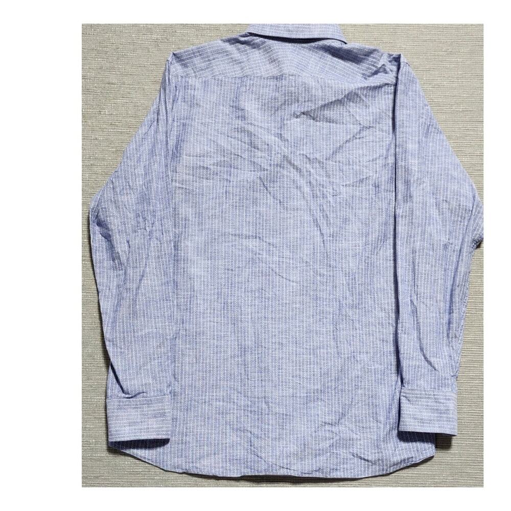 Proper Cloth Men’s Custom Blue White Striped Long Sleeve Button Down Shirt - Picture 10 of 14